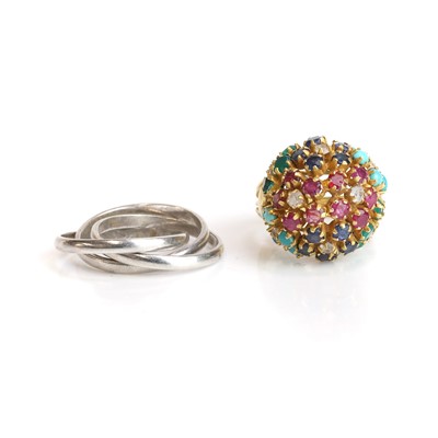 Lot 237 - A multi-gem bombé ring and a Russian wedding band