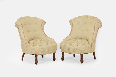 Lot 571 - A pair of small button-upholstered boudoir chairs