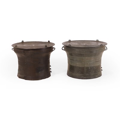 Lot 130 - A matched pair of bronze rain drums from the Karen Hill tribe