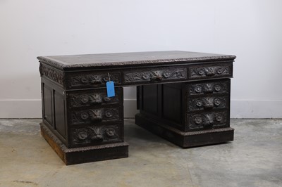 Lot 506 - A Victorian carved oak pedestal desk