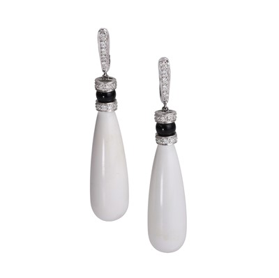 Lot 168 - A pair of 18ct white gold hardstone drop earrings