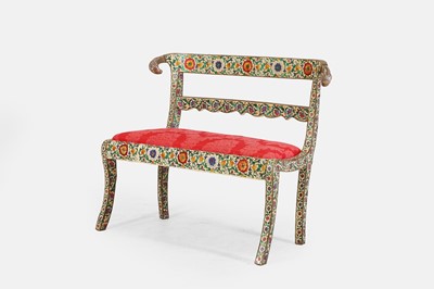 Lot 588 - A silver-metal and enamel-clad settee in the Regency style