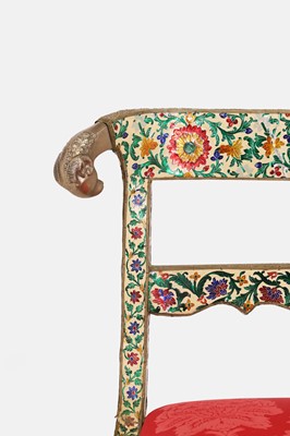 Lot 588 - A silver-metal and enamel-clad settee in the Regency style