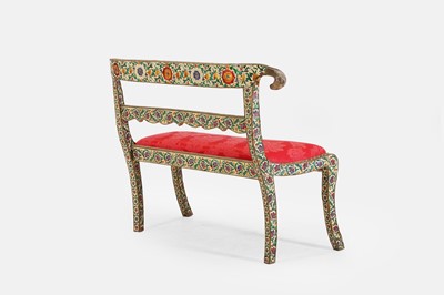 Lot 588 - A silver-metal and enamel-clad settee in the Regency style