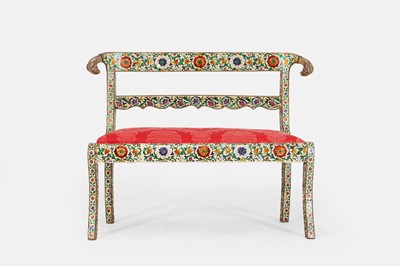 Lot 588 - A silver-metal and enamel-clad settee in the Regency style