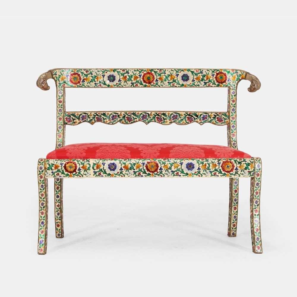 Lot 588 - A silver-metal and enamel-clad settee in the Regency style