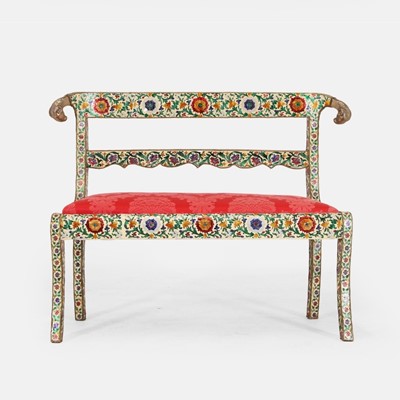 Lot 588 - A silver-metal and enamel-clad settee in the Regency style