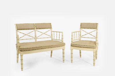 Lot 353 - A Regency-style painted wooden faux bamboo settee