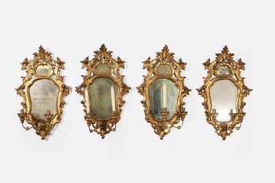 Lot 209 - Two pairs of rococo-style carved giltwood girandoles