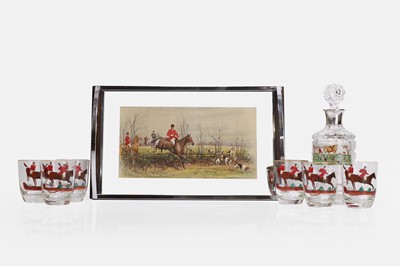 Lot 327 - An eight-piece enamel-painted glass drinks set