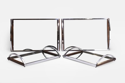 Lot 325 - Two pairs of Art Deco mirrored glass, chrome and laminated wood trays