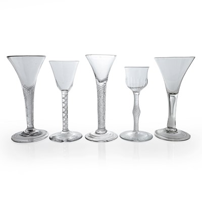 Lot 5 - A group of five wine glasses