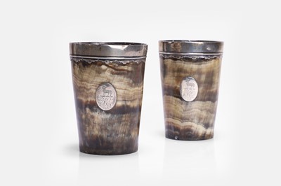 Lot 546 - A pair of Scottish provincial silver-mounted horn beakers