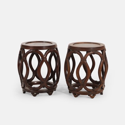 Lot 227 - A pair of Chinese hardwood drum stools