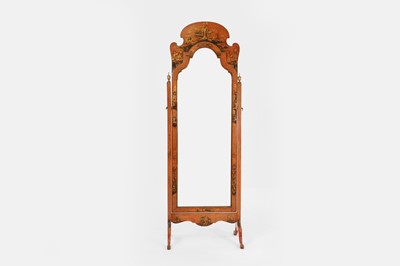 Lot 153 - A scarlet and gilt-japanned cheval mirror in the George I taste