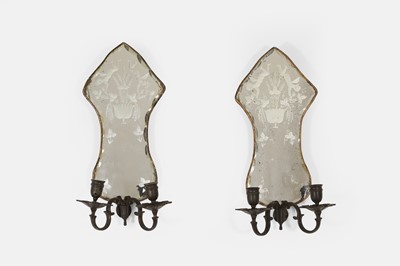 Lot 329 - A pair of etched-glass and gilt-metal girandoles