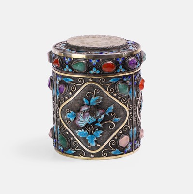 Lot 164 - A Chinese silver-gilt and enamelled box and cover