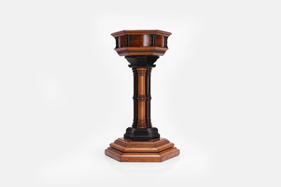 Lot 545 - An architectural walnut, amboyna and ebonised pedestal model of a font
