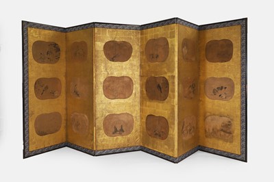 Lot 157 - An export painted and gilt-paper folding screen