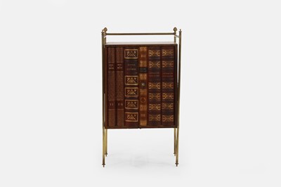 Lot 632 - A brass and leather bedside cabinet in the Regency taste
