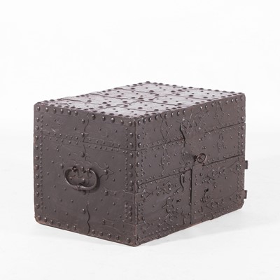 Lot 174 - An unusual highly decorated iron-bound strongbox