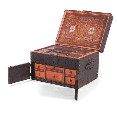 Lot 174 - An unusual highly decorated iron-bound strongbox