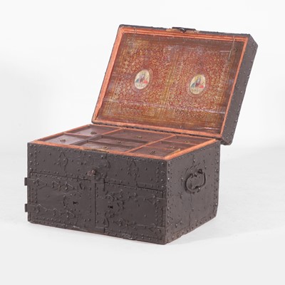 Lot 174 - An unusual highly decorated iron-bound strongbox
