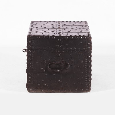 Lot 174 - An unusual highly decorated iron-bound strongbox