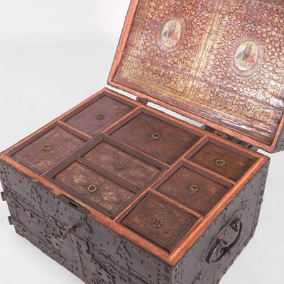 Lot 174 - An unusual highly decorated iron-bound strongbox