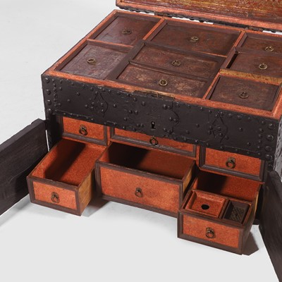 Lot 174 - An unusual highly decorated iron-bound strongbox