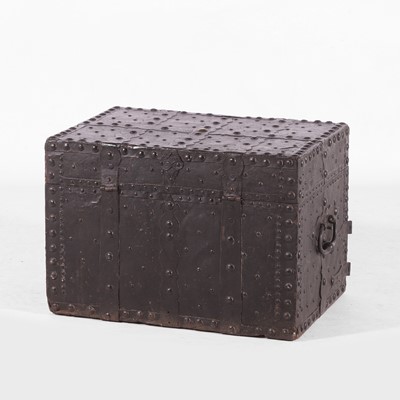 Lot 174 - An unusual highly decorated iron-bound strongbox