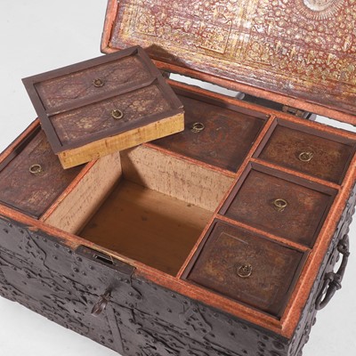 Lot 174 - An unusual highly decorated iron-bound strongbox