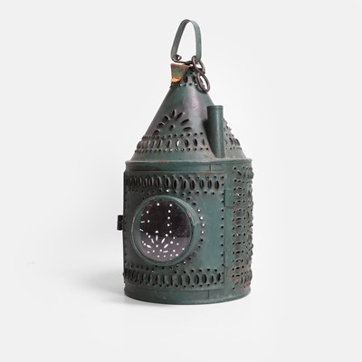 Lot 347 - An American 'Paul Revere' punched and green-painted tin lantern