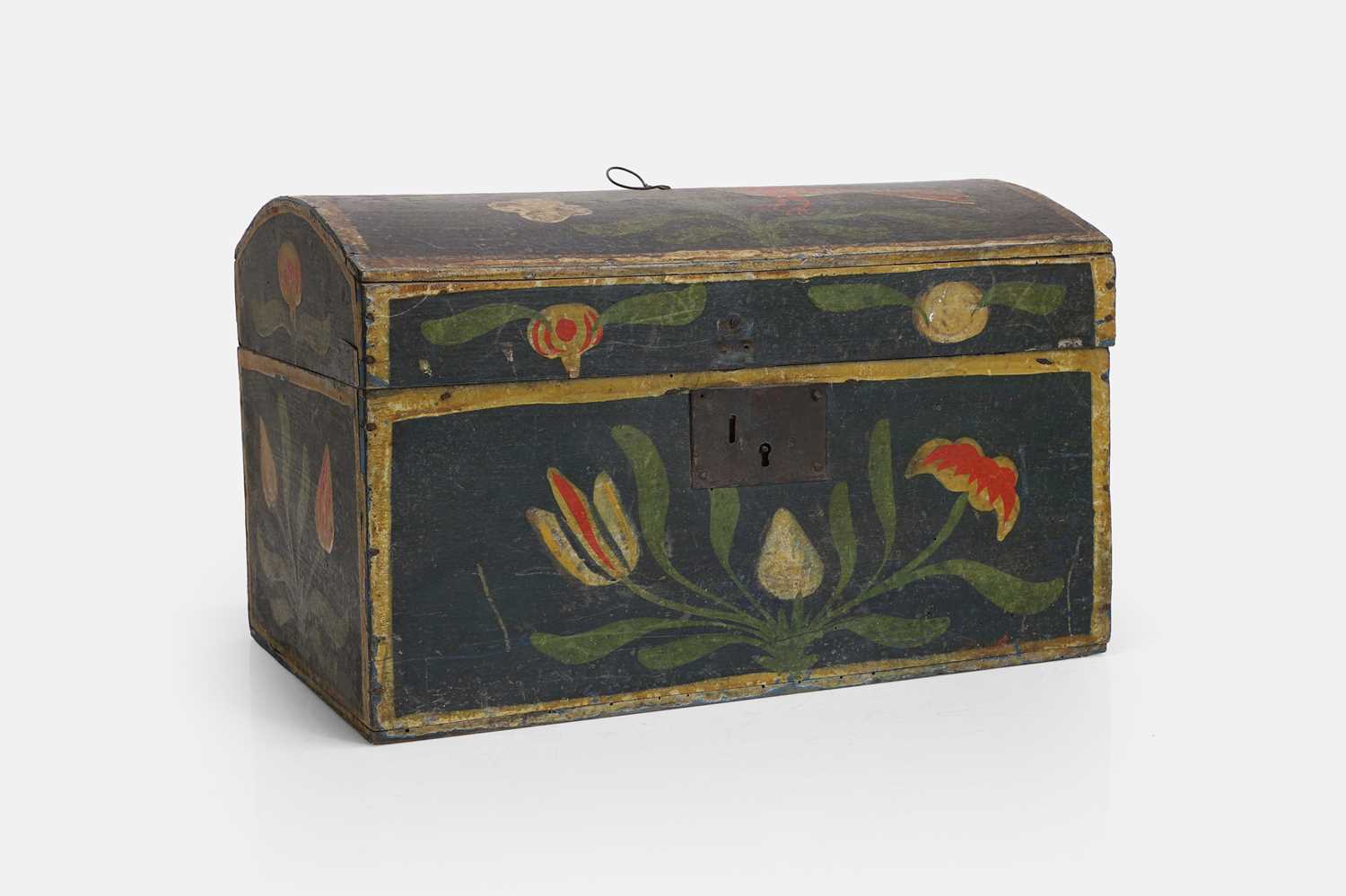 Lot 102 - A painted wooden dowry chest