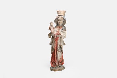 Lot 92 - A carved wooden figure group of the Madonna and Child