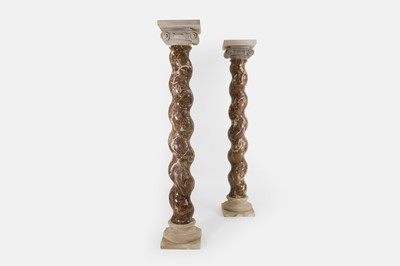 Lot 547 - A pair of carved red marble Solomonic columns