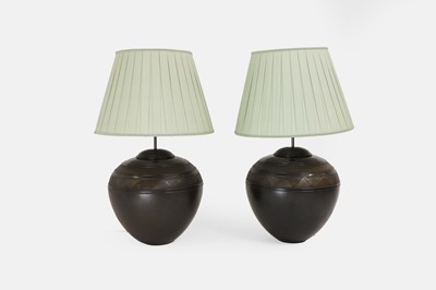 Lot 241 - A pair of bronzed-metal table lamps