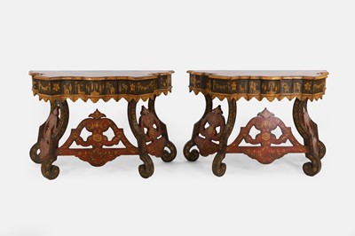 Lot 158 - A pair of rococo-style painted wooden pier tables