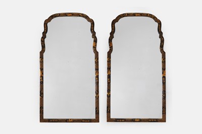 Lot 288 - A pair of George I-style black and gilt-japanned chinoiserie pier mirrors
