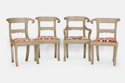 Lot 379 - A set of four white metal-clad side chairs in the Regency taste
