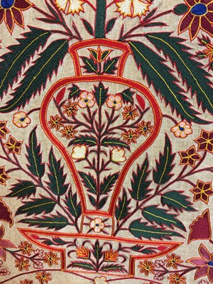 Lot 368 - A pair of silk chainstitch hangings