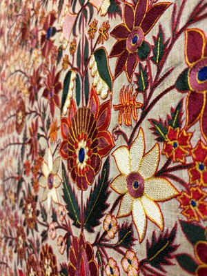 Lot 368 - A pair of silk chainstitch hangings