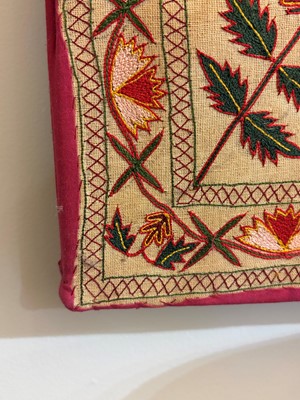 Lot 368 - A pair of silk chainstitch hangings