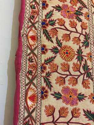 Lot 368 - A pair of silk chainstitch hangings