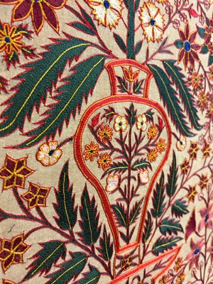 Lot 368 - A pair of silk chainstitch hangings