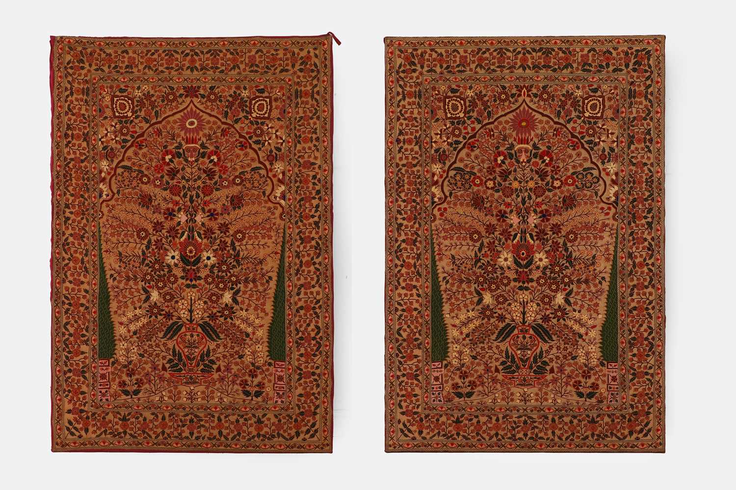 Lot 368 - A pair of silk chainstitch hangings