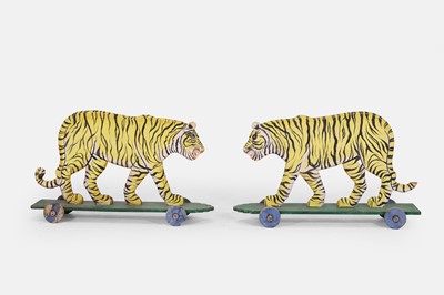 Lot 354 - A pair of painted wooden 'pull-along' tigers