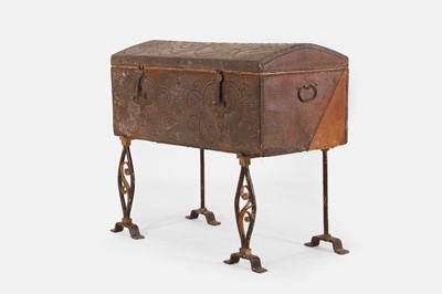 Lot 574 - A studded leather chest