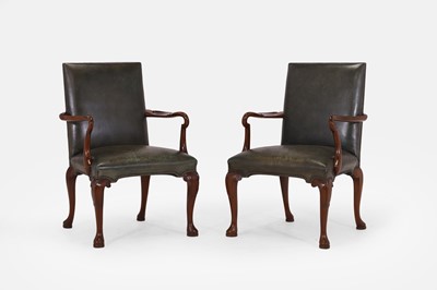 Lot 207 - A pair of George I-style mahogany library armchairs