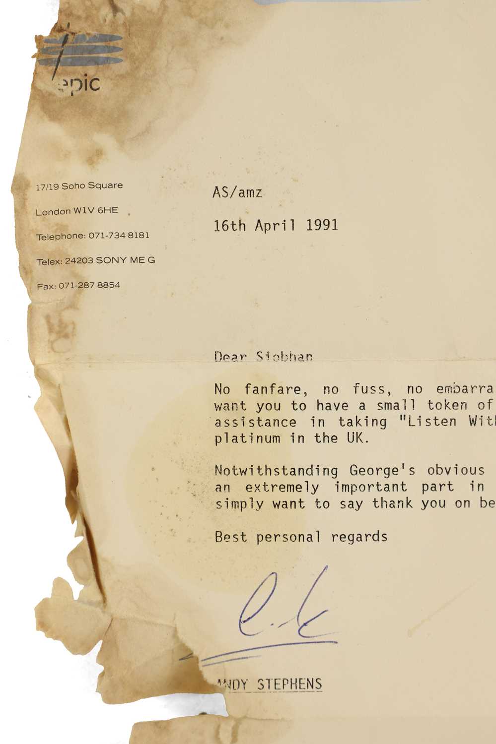 Lot 27 - A letter of appreciation